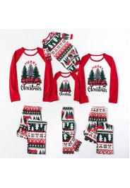 Christmas Tree Car and Letter Print Family Matching Red Raglan Long-sleeve Pajamas Sets (Flame Resistant)