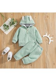 2pcs Baby Solid 3D Rabbit Ears Long-sleeve Hoodie and Trousers Set