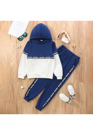 2-piece Kid Boy Letter Print Colorblock Hoodie Sweatshirt and Pants Casual Set