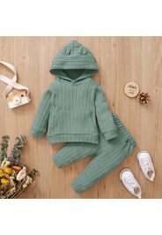 2-piece Baby Girl Solid Color Cable Knit Textured Hoodie Sweatshirt and Pants Set