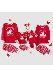 Christmas Reindeer and Letter Print Red Family Matching Long-sleeve Pajamas Sets (Flame Resistant)