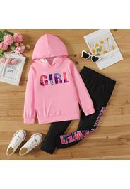 2pcs Kid Girl Letter Print Hooded Sweatshirt and Elasticized Leggings Set