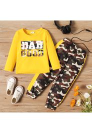 2-piece Toddler Boy Letter Print Long-sleeve Yellow Tee and Camouflage Print Pants Set