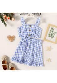 2-piece Kid Girl Plaid Ruffled Button Design Camisole and Bowknot Design Wrap Skirt Set