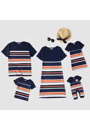 Family Matching Colorblock Striped Short-sleeve Crewneck Dresses and T-shirts Sets