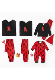 Christmas Reindeer Print Black Family Matching Long-sleeve Pajamas Sets (Flame Resistant)