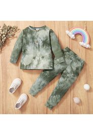 2-piece Toddler Girl/Boy Tie Dye Long-sleeve Ribbed Henley Shirt and Elasticized Pants Set