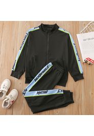 2-piece Kid boy Letter Print Zipper Jacket and Elasticized Pants Casual Set