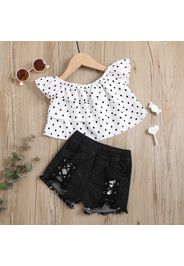 2pcs Polka Dots Print Flutter-sleeve Baby Set