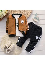 3-piece Toddler Boy Letter Bear Print White Long-sleeve T-shirt, Bomber Jacket and Elasticized Pants Set