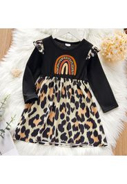 Toddler Girl Leopard Print Flutter Long-sleeve Splice Dress