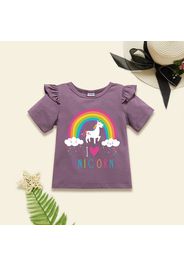 Toddler Girl Graphic Unicorn and Rainbow and Heart Print Ruffled Short-sleeve Tee