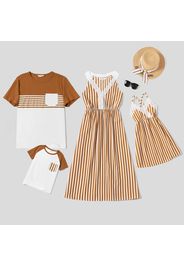 Family Matching Stripe Cami Dresses and Contrast Stripe Short-sleeve T-shirts Sets