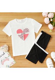 2pcs Kid Girl Heart Letter Print Short-sleeve Tee and Colorblock Shorts Set