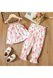 2pcs Toddler Girl Flamingo Print Camisole and Smocked Cuff Pants Set