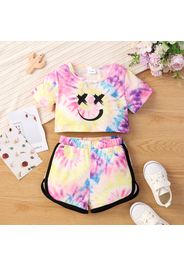 2pcs Baby Girl Cartoon Tie Dye Short-sleeve Crop Top and Shorts Set