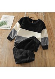 2-piece Toddler Boy Colorblock Fuzzy Flannel Fleece Pullover Sweatshirt and Solid Color Pants Set