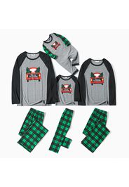 Family Matching Red Car Driving Santa and Christmas Tree Print Plaid Pajamas Sets（Flame resistant）