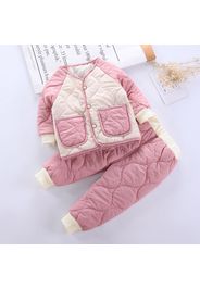 2-piece Baby Girl/Boy Button Design Textured Padding Coat and Pants Set