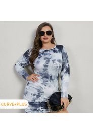 Women Plus Size Casual Tie Dye Drawstring Long-sleeve Dress