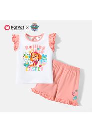 PAW Patrol Easter 2-piece Toddler Girl Letter Print Flutter-sleeve Cotton Tee and Egg Print Ruffled Shorts Set