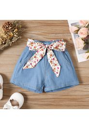 Baby Girl Floral Print Belted Denim Shorts