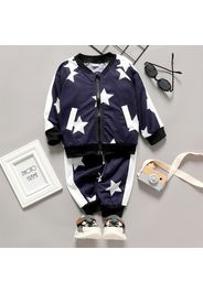 2-piece Toddler Boy Stars Print Zipper Bomber Jacket and Pants Set