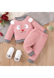 2pcs Baby Girl Pink Imitation Knitting Cartoon 3D Ears Long-sleeve Pullover and Trousers Set