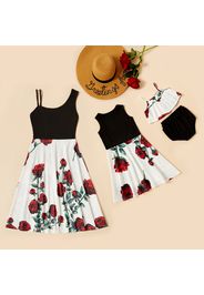 Red Roses Print Tank Dresses for Mommy and Me