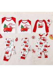 Christmas Tree Car Santa and Letter Print Family Matching Red Raglan Long-sleeve Pajamas Sets (Flame Resistant)