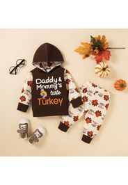 Baby 2pcs Letter and Turkey Print Long-sleeve Hoodie Set