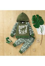 2pcs Baby Camouflage and Letter Print Hooded Long-sleeve Sweatshirt Set