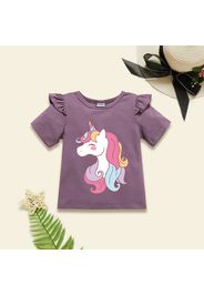 Toddler Girl Graphic Unicorn Print Ruffled Short-sleeve Tee