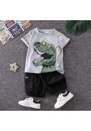 2pcs Toddler Boy Playful Dinosaur Print Tee & Cargo Shorts Set