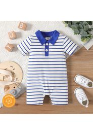 Baby Boy 95% Cotton Short-sleeve Polo Neck Striped Romper