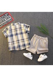 3pcs Toddler Boy Preppy style Lapel Collar Plaid Shirt & White Tee and Elasticized Shorts Set
