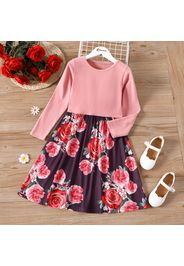 Kid Girl Fuzzy Floral Print Splice Long-sleeve Dress