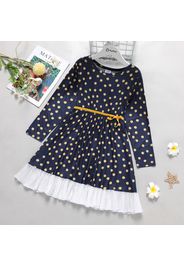 Kid Girl Polka dots Bowknot Design Mesh Hem Long-sleeve Dress