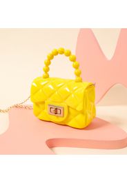 Kids Pure Color Geometry Lingge Pearl Handbag Clutch Purse for Girls