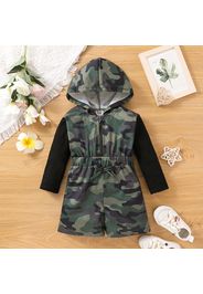 Toddler Girl Camouflage Print Zipper Design Hooded Long-sleeve Rompers