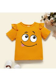 Toddler Girl Graphic Smiley Print Ruffled Short-sleeve Tee