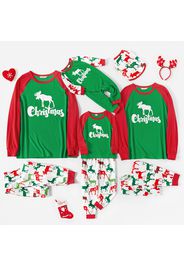 Christmas Reindeer Letter Pattern Print Raglan Long-sleeve Family Matching Pajamas Sets (Flame Resistant)