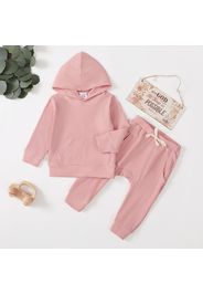 Ribbed 2pcs Solid Hooded Long-sleeve Baby Set