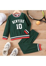 2pcs Kid Boy Letter Print Striped Pullover Sweatshirt and Elasticized Pants Set