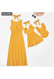 Mosaic Solid Color 100% Cotton Matching Maxi Dresses with Headband