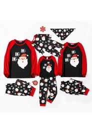 Christmas Cartoon Santa and Snowflake Print Black Family Matching Raglan Long-sleeve Pajamas Sets (Flame Resistant)