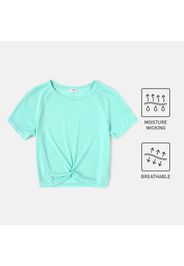 Toddler Girl Sporty Solid Color Twist Knot Breathable Short Raglan Sleeve Tee