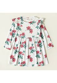 Toddler Girl Floral Print/Solid Flutter Long-sleeve Dress