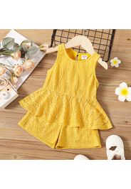 2pcs Toddler Girl Lace Design Solid Color Sleeveless Peplum Tee and Elasticized Shorts Set