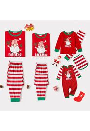 Christmas Gnome Letters Print Family Matching Long-sleeve Red Striped Pajamas Sets (Flame Resistant)